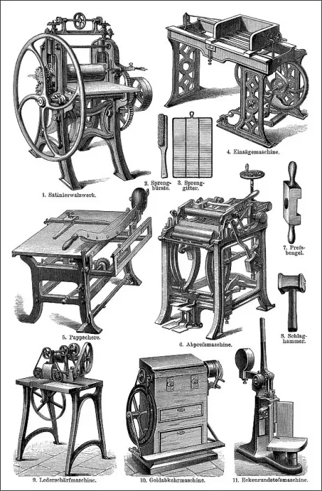 Framed Print : Historical book bindery, 19th century Framed Print : Historical book bindery, 19th century