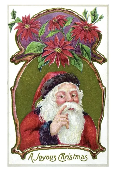Framed Print : Historical Christmascard, Father Christmas with a raised forefinger
