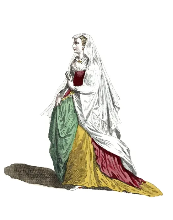Framed Print : Historical clothing, fashion in the course of time, clothing of a noble lady from Rome in 1581, Italy, digitally restored reproduction of a model from the 18th / 19th century, exact date unknown