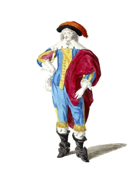 Framed Print : Historical clothing, fashion over the course of time, clothing of a distinguished gentleman from England, around 1640, digitally restored reproduction of a model from the 18th / 19th century, exact date unknown