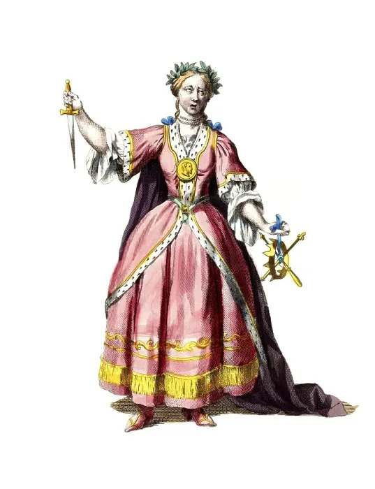 Framed Print : Historical clothing, fashion over the course of time, symbolic representation of Melpomene, one of the nine muses