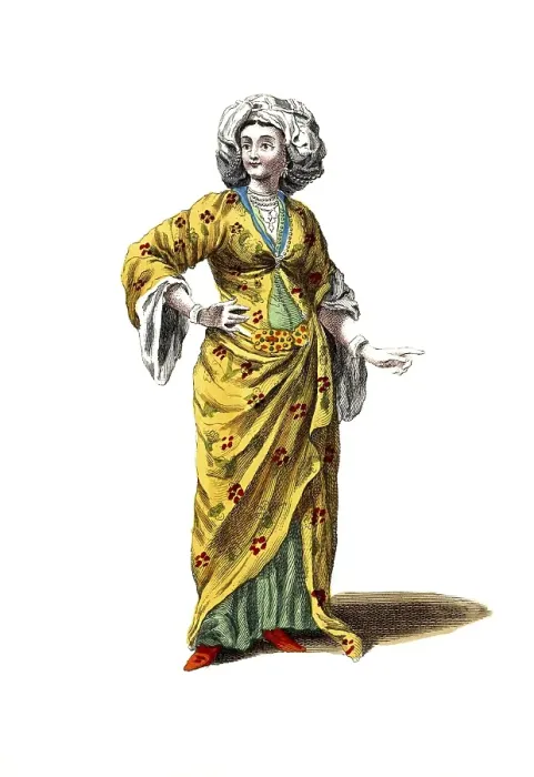 Framed Print : Historical clothing, fashion in the course of time, morning dress of a noble lady from Greece in 1700, digitally restored reproduction of a model from the 18th / 19th century, exact date unknown, woman in yellow oriental dress with headscarf Framed Print : Historical clothing, fashion in the course of time, morning dress of a noble lady from Greece in 1700, digitally restored reproduction of a model from the 18th / 19th century, exact date unknown, woman in yellow oriental dress with headscarf