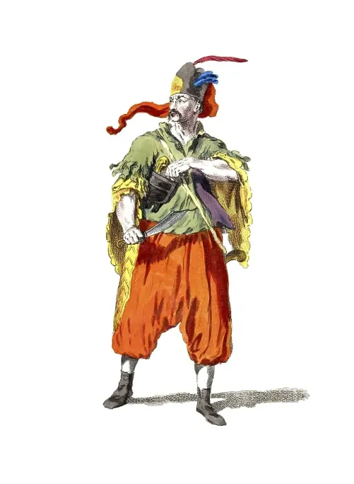 Framed Print : Historical clothing, fashion over time, uniform of a corporal of the Varasdin Pandurs in 1742, soldier, Varazdin, Hungary, digitally restored reproduction of a model from the 18th / 19th century, exact date unknown