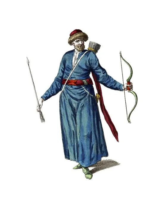 Framed Print : Historical clothing, fashion over time, traditional costume of a Tartar from the Crimea, 18th century, Russia, digitally restored reproduction of a model from the 18th / 19th century, exact date unknown