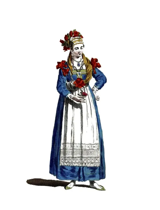 Framed Print : Historical clothing, fashion over time, traditional costume of a woman from the island of Chio in 1700, Greece, digitally restored reproduction of a model from the 18th / 19th century, exact date unknown, woman in blue dress with white apron Framed Print : Historical clothing, fashion over time, traditional costume of a woman from the island of Chio in 1700, Greece, digitally restored reproduction of a model from the 18th / 19th century, exact date unknown, woman in blue dress with white apron