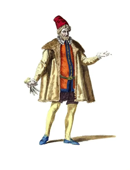 Framed Print : Historical clothing, fashion over time, clothing of a Polish merchant in 1766, Poland, digitally restored reproduction of a model from the 18th / 19th century, exact date unknown, man in traditional clothing with fur collar