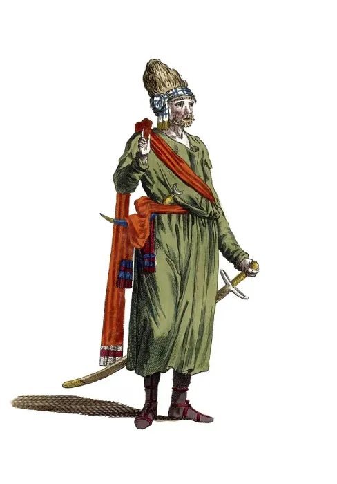 Framed Print : Historical clothing, fashion over time, clothing style of an Arab in 1581, Arabia, digitally restored reproduction of an 18th / 19th century model, exact date unknown, Oriental warrior with turban and sabre, in a green robe Framed Print : Historical clothing, fashion over time, clothing style of an Arab in 1581, Arabia, digitally restored reproduction of an 18th / 19th century model, exact date unknown, Oriental warrior with turban and sabre, in a green robe