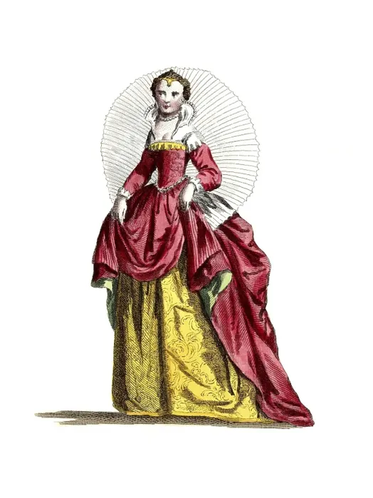 Framed Print : Historical clothing, fashion over time, clothing of a noble lady from Venice, around 1760, Italy, digitally restored reproduction of a model from the 18th / 19th century, exact date unknown