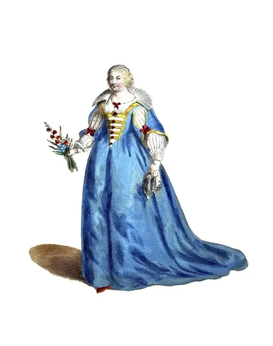 Framed Print : Historical clothing, fashion over time, Maria de Medici, born 26 April 1575, died 3 July 1642, was the second woman of the French King Henry IV and Queen of France since 1600, digitally restored reproduction of a model from the 18th / 19th century