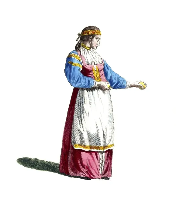 Framed Print : Historical clothing, fashion over time, clothing of a Russian girl in 1764, Russia, digitally restored reproduction of a model from the 18th / 19th century, exact date unknown, woman in long, traditional robe and light-coloured overgarment Framed Print : Historical clothing, fashion over time, clothing of a Russian girl in 1764, Russia, digitally restored reproduction of a model from the 18th / 19th century, exact date unknown, woman in long, traditional robe and light-coloured overgarment