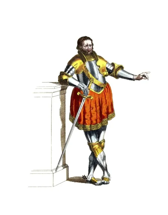 Framed Print : Historical clothing, fashion over time, Pierre du Terrail, Chevalier de Bayard (1476, 30 April 1524) was a French general, the knight without fear or reproach, digitally restored reproduction of an 18th / 19th century model, exact date unknown