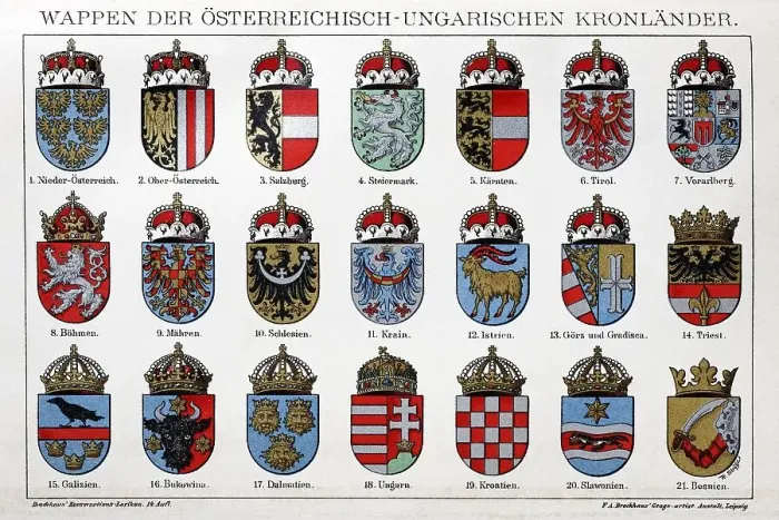 Framed Print : Historical coat of arms of the Austria-Hungarian Crown Lands from the time of the monarchy Framed Print : Historical coat of arms of the Austria-Hungarian Crown Lands from the time of the monarchy