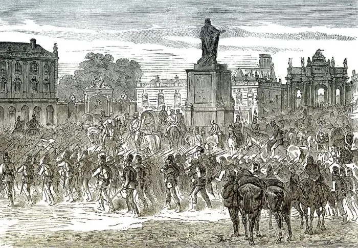 Framed Print : Historical drawing, German troops enter Nancy Framed Print : Historical drawing, German troops enter Nancy