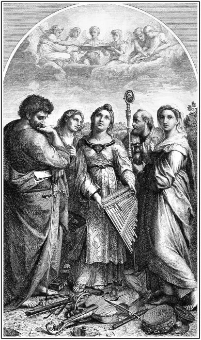 Framed Print : Historical drawing, St. Cecilia with Saints and musical instruments Framed Print : Historical drawing, St. Cecilia with Saints and musical instruments