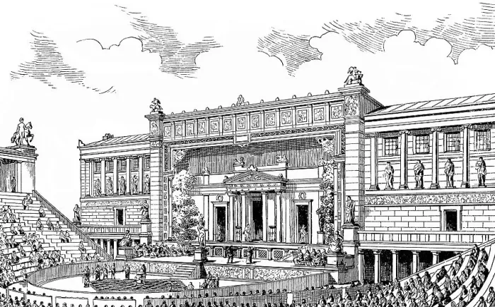 Framed Print : Historical drawing, the Theatre of Dionysus in ancient Greece Framed Print : Historical drawing, the Theatre of Dionysus in ancient Greece