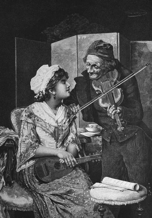 Framed Print : Historical engraving, house music teacher with student