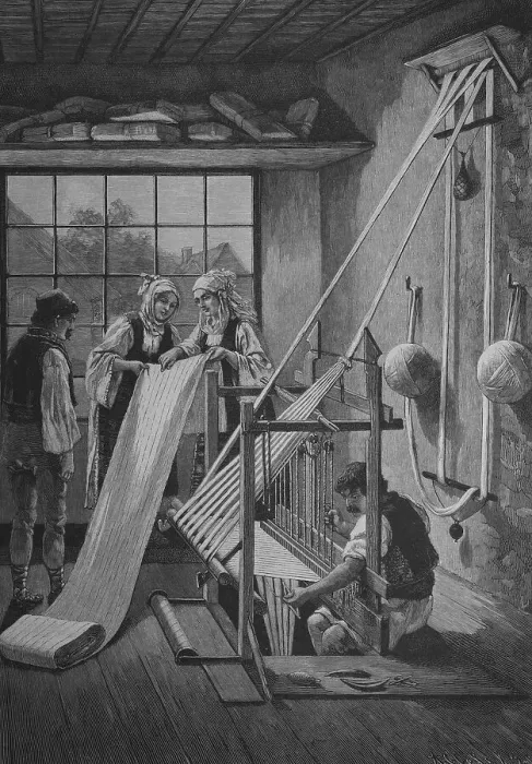 Framed Print : Historical engraving, loom for weaving cotton