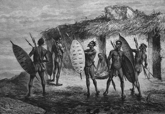 Framed Print : Historical engraving, men from the Wahehe or Hehe tribe in German East Africa