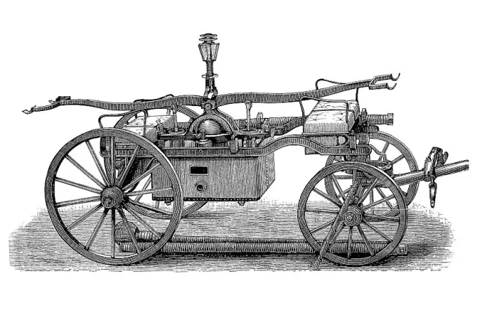 Framed Print : Historical hand-operated fire pump from the 19th century