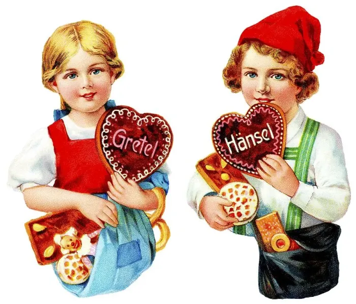 Framed Print : Historical illustration, Hansel and Gretel with gingerbread hearts Framed Print : Historical illustration, Hansel and Gretel with gingerbread hearts