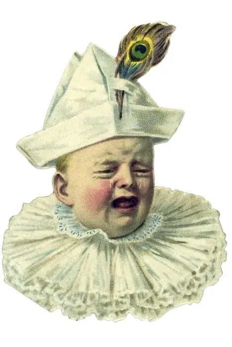 Framed Print : Historical illustration, head of a crying baby