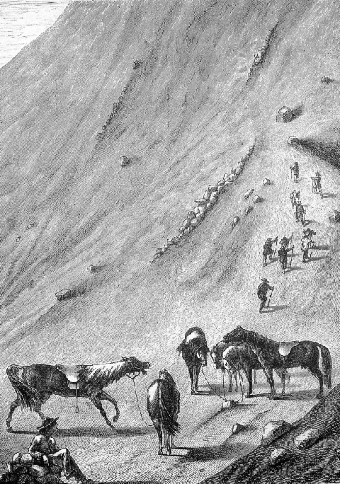 Framed Print : Historical illustration of the last horse station on the volcano Vesuvius