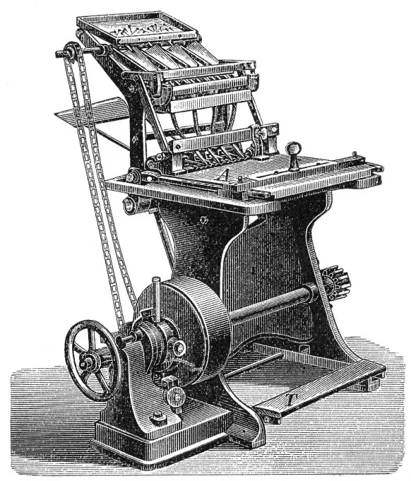 Framed Print : Historical illustration, nailing machine for the production of wooden boxes