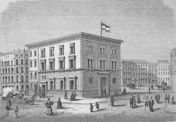 Framed Print : Historical illustration of the Olfen bank building in Hamburg Framed Print : Historical illustration of the Olfen bank building in Hamburg