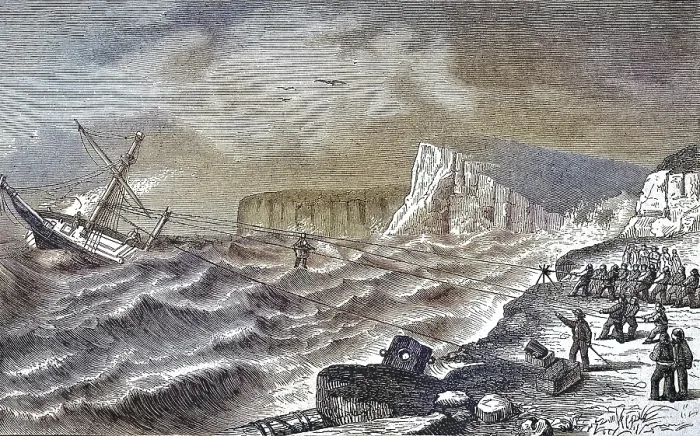 Framed Print : Historical illustration of the rescue of castaways Framed Print : Historical illustration of the rescue of castaways