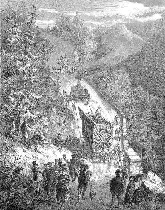 Framed Print : Historical illustration showing the transport of the parts of a large cross on a mountain pass in the Bavarian Alps Framed Print : Historical illustration showing the transport of the parts of a large cross on a mountain pass in the Bavarian Alps