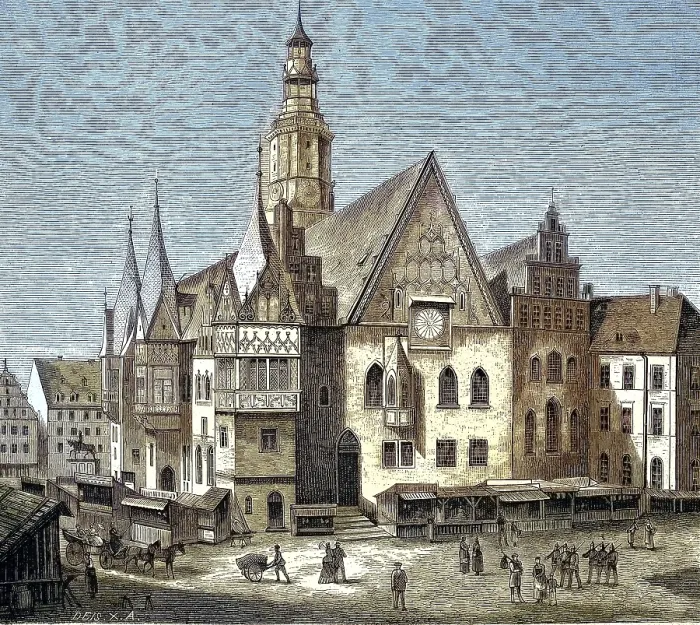 Framed Print : Historical illustration of the town hall of Wroclaw