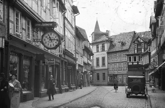 Framed Print : Historical image 1930s of a city street