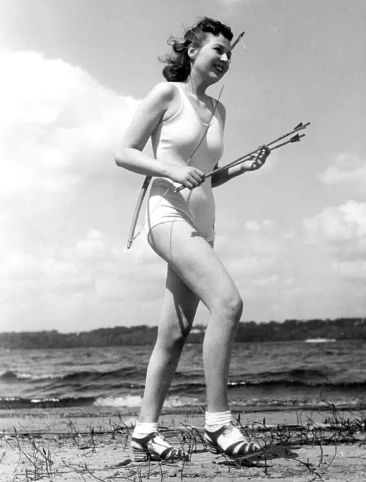 Framed Print : Historical image, female archer, ca. 1940 Framed Print : Historical image, female archer, ca. 1940