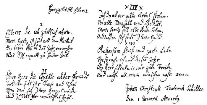 Framed Print : Historical manuscript, 1769, written by Johann Christoph Friedrich von Schiller as a child
