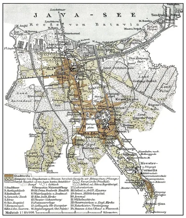 Framed Print : Historical map, 1894, Batavia, Dutch East Indies