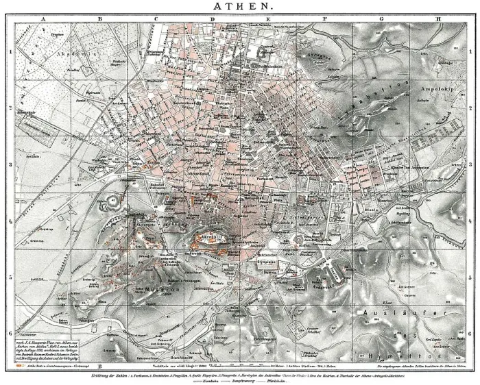 Framed Print : Historical map of Athens, 19th century Framed Print : Historical map of Athens, 19th century