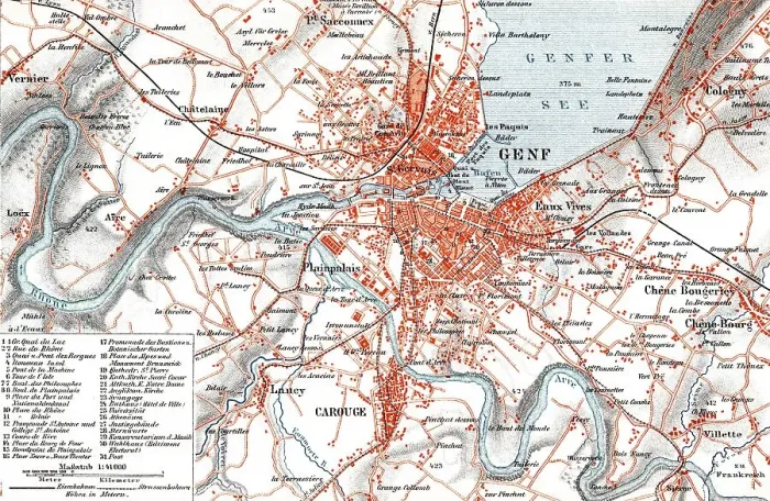 Framed Print : Historical map of Geneva, Switzerland