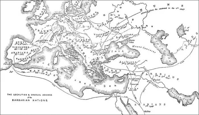 Framed Print : Historical map of the origin or occupation of the barbaric nations
