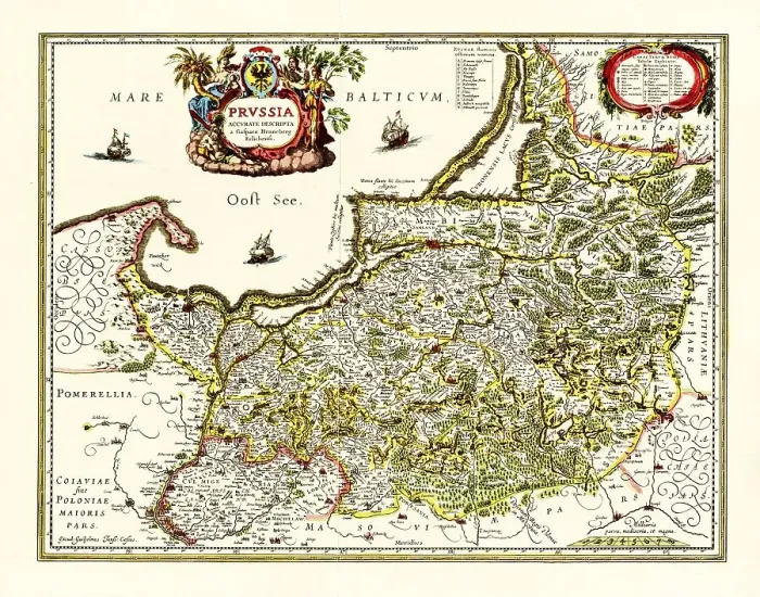 Framed Print : Historical map of Prussia, created in 1576 in Elbing by Caspar Henneberg von Erlich