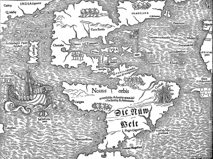Framed Print : Historical map with the view of America at the beginning of the 16th century
