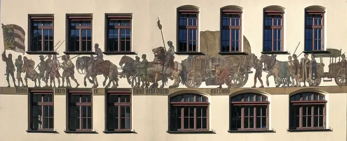 Framed Print : Historical mural of a medieval merchant procession Framed Print : Historical mural of a medieval merchant procession