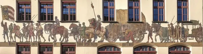 Framed Print : Historical mural of a medieval merchant procession Framed Print : Historical mural of a medieval merchant procession