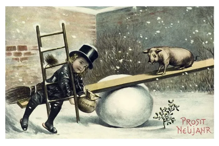Framed Print : Historical New Year greetings card