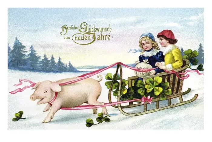 Framed Print : Historical New Year greetings card