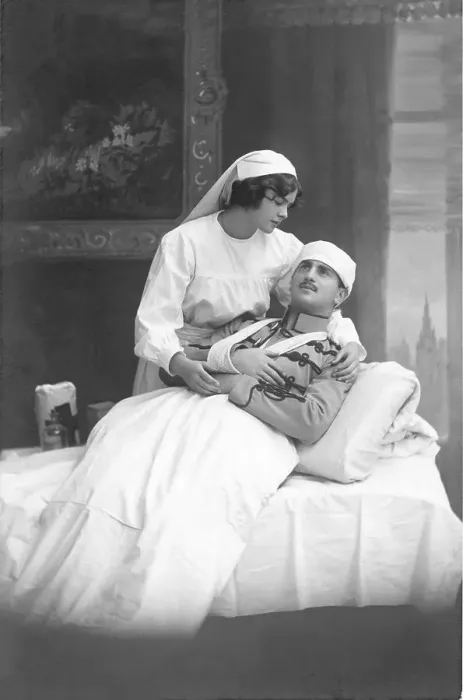 Framed Print : Historical photo, injured soldier and nurse Framed Print : Historical photo, injured soldier and nurse
