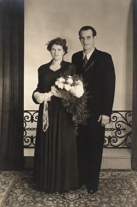 Framed Print : Historical picture, wedding couple, 1947
