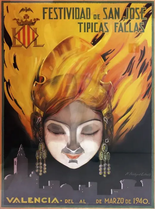 Framed Print : Historical poster for the Valencian spring festival Fallas