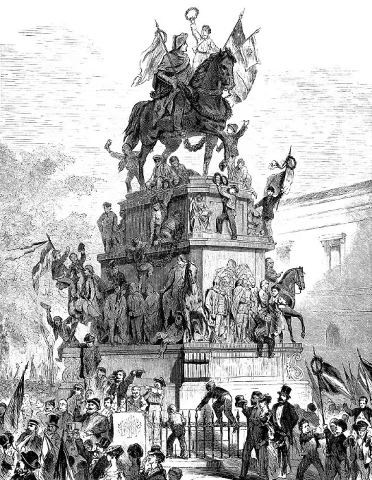 Framed Print : Historical scene, victory celebration at the equestrian statue of Frederick the Great Framed Print : Historical scene, victory celebration at the equestrian statue of Frederick the Great