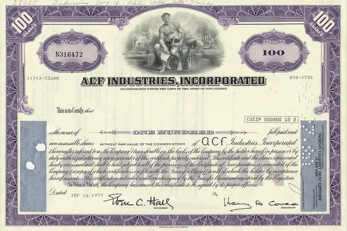 Framed Print : Historical share certificate, ACF Industries Incorporated
