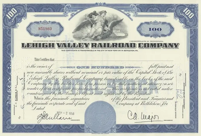 Framed Print : Historical share certificate, Lehigh Valley Railroad Company Framed Print : Historical share certificate, Lehigh Valley Railroad Company